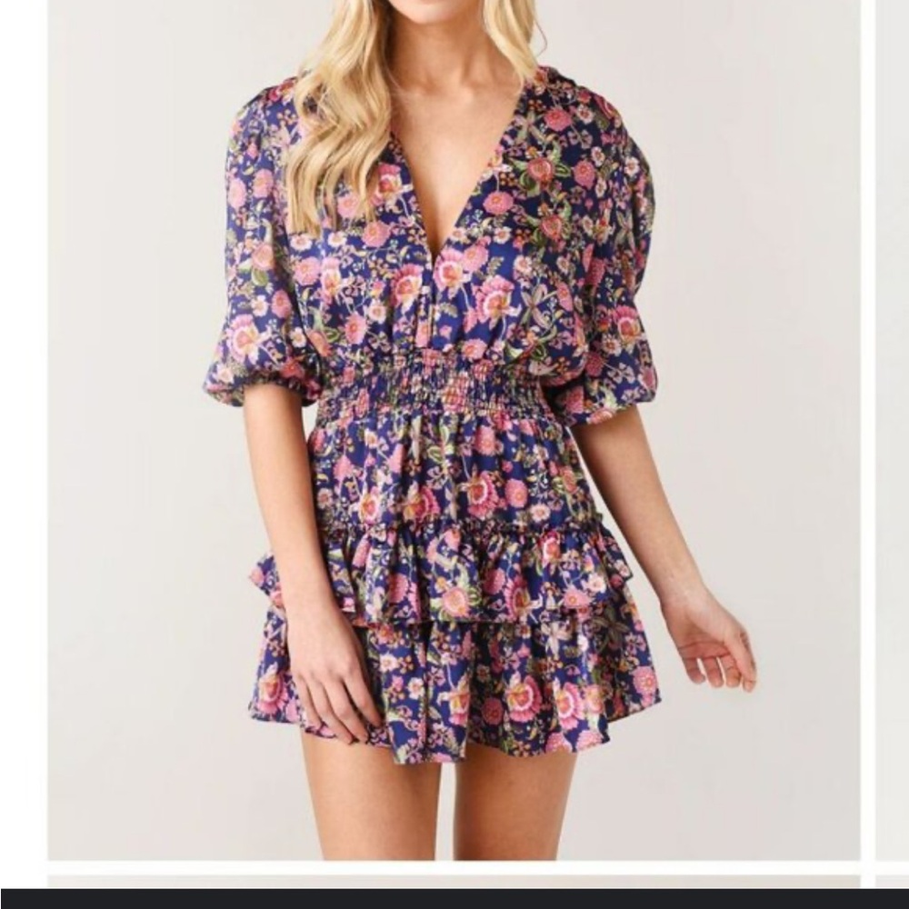 Misa Los Angeles Floral Mini Dress - Blue and Pink